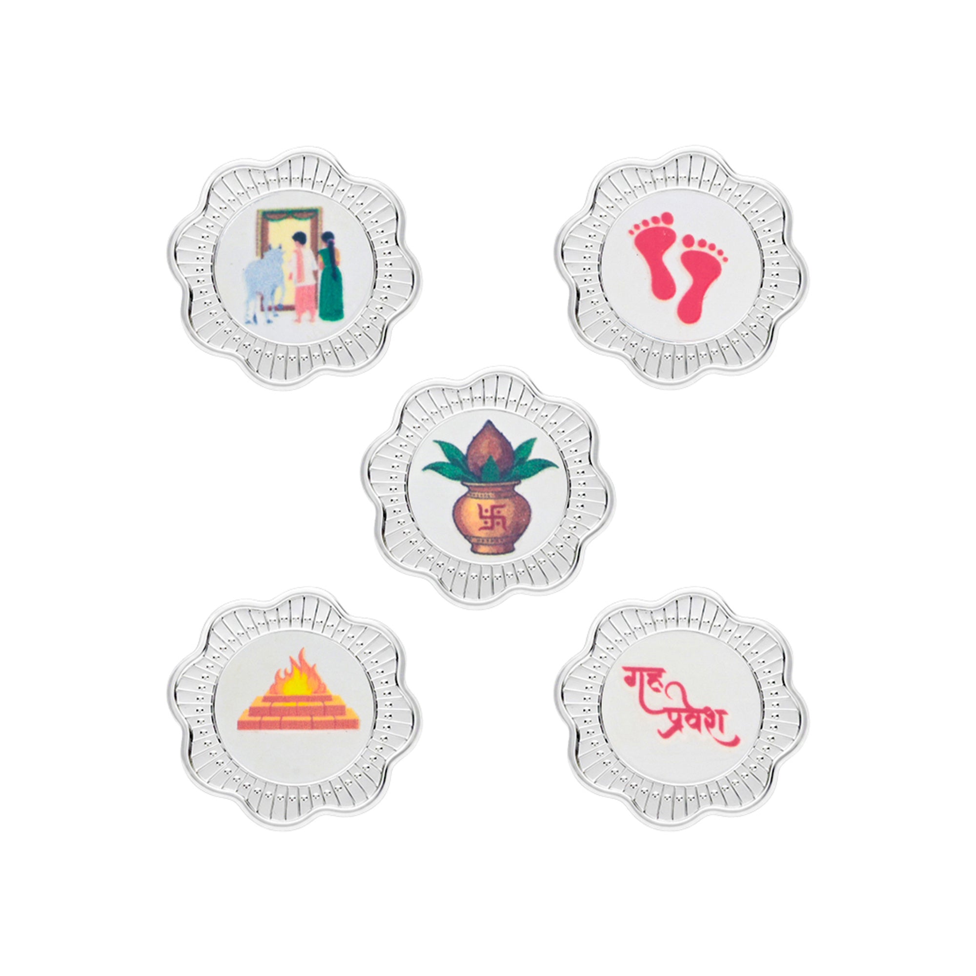 Griha Pravesh 999 Silver Coin Box (5 Coins)