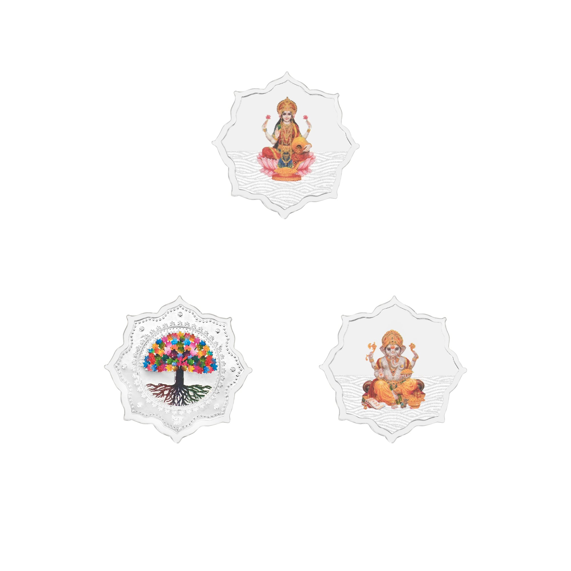 999 Silver Lakshmi Ganesha Kalpavriksha Coin Box (3 Coins)