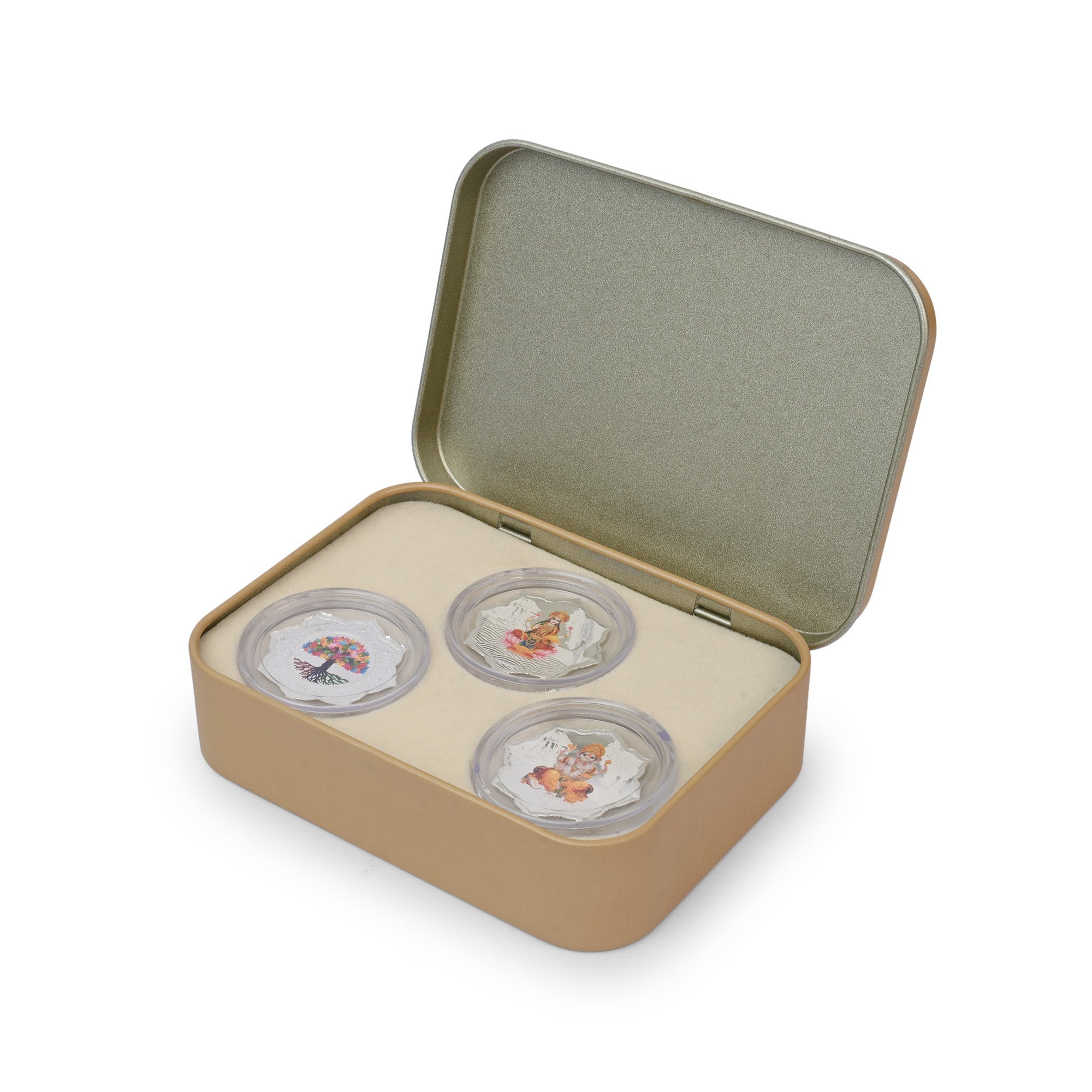 999 Silver Lakshmi Ganesha Kalpavriksha Coin Box (3 Coins)