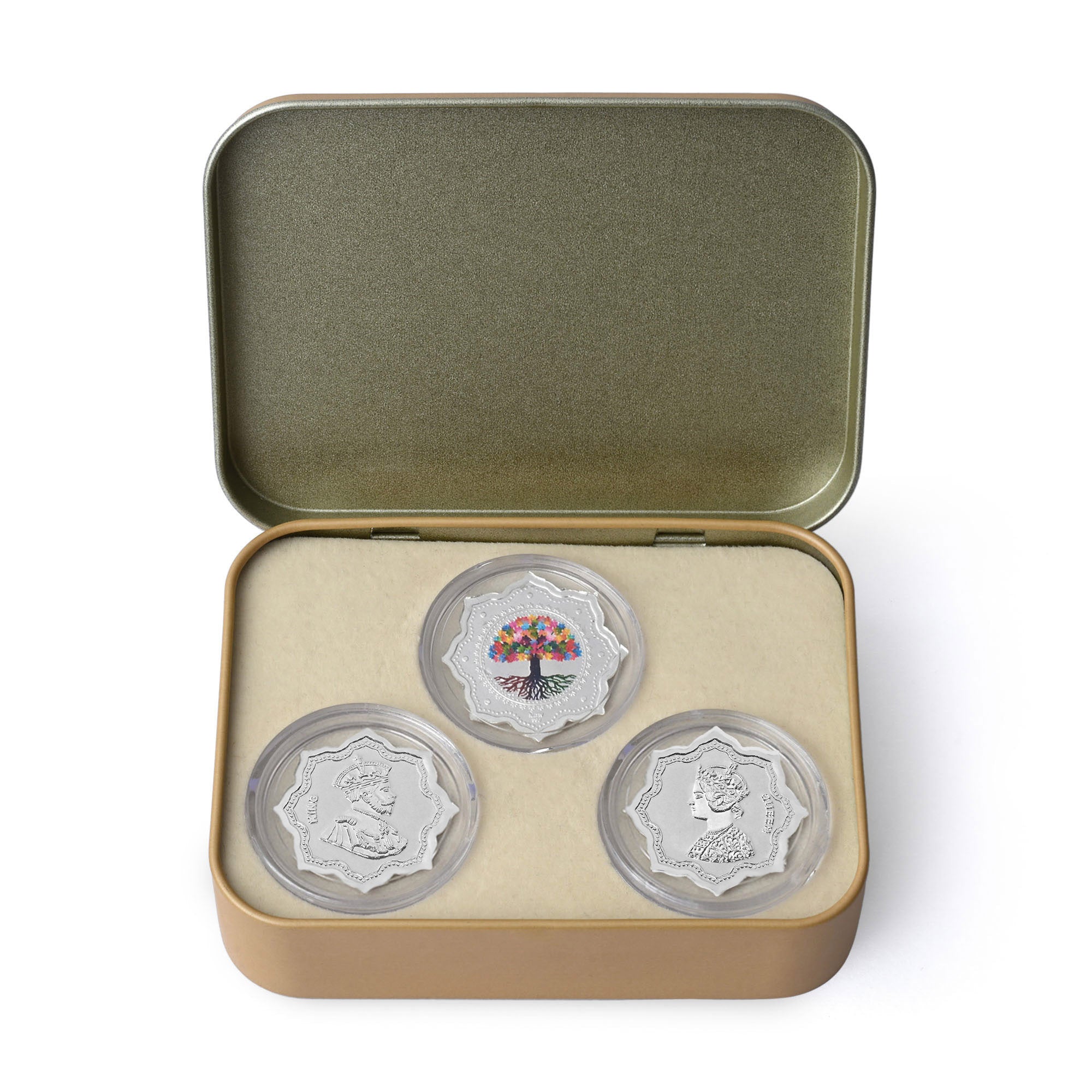 999 Silver Lakshmi Ganesha Kalpavriksha Coin Box (3 Coins)