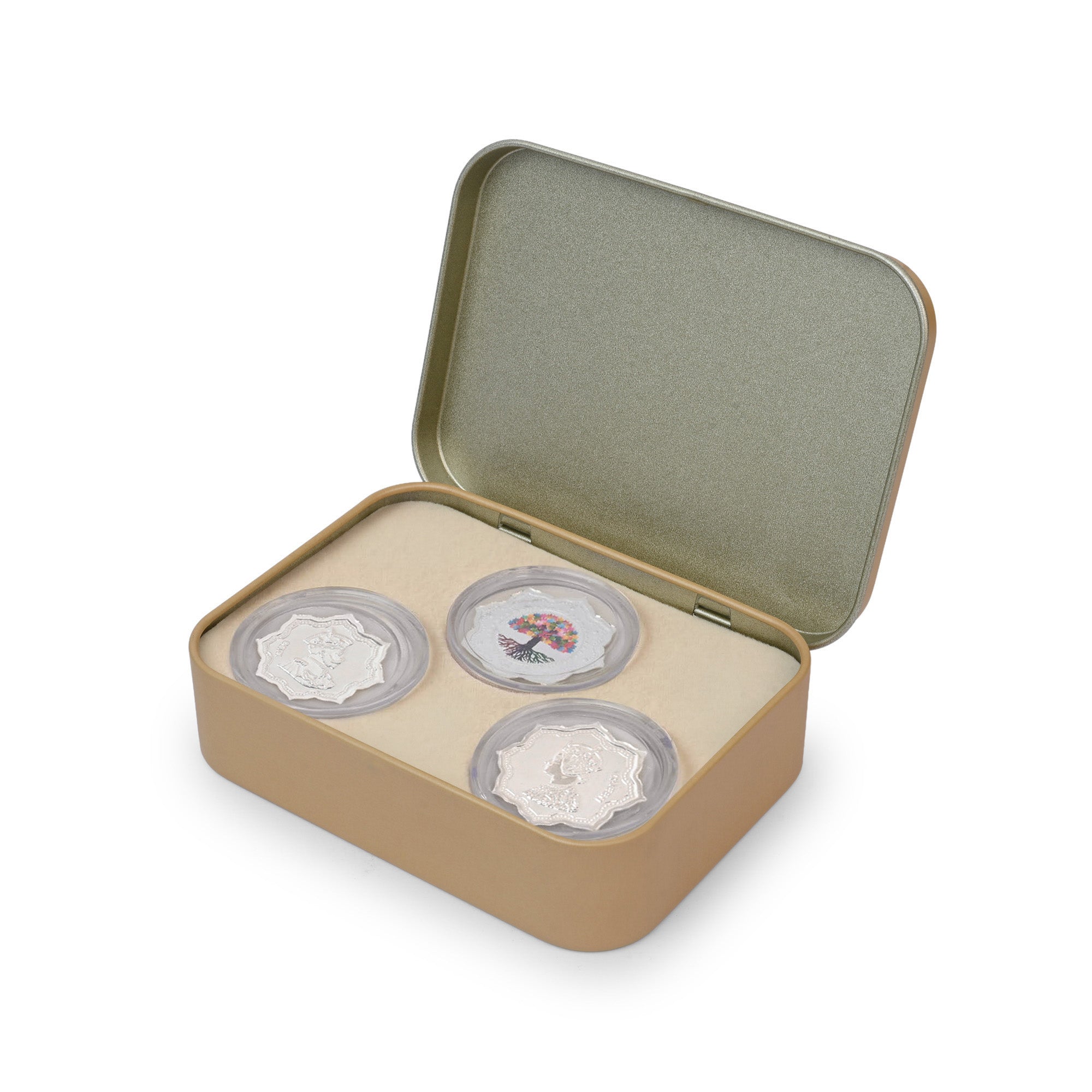 999 Silver Lakshmi Ganesha Kalpavriksha Coin Box (3 Coins)
