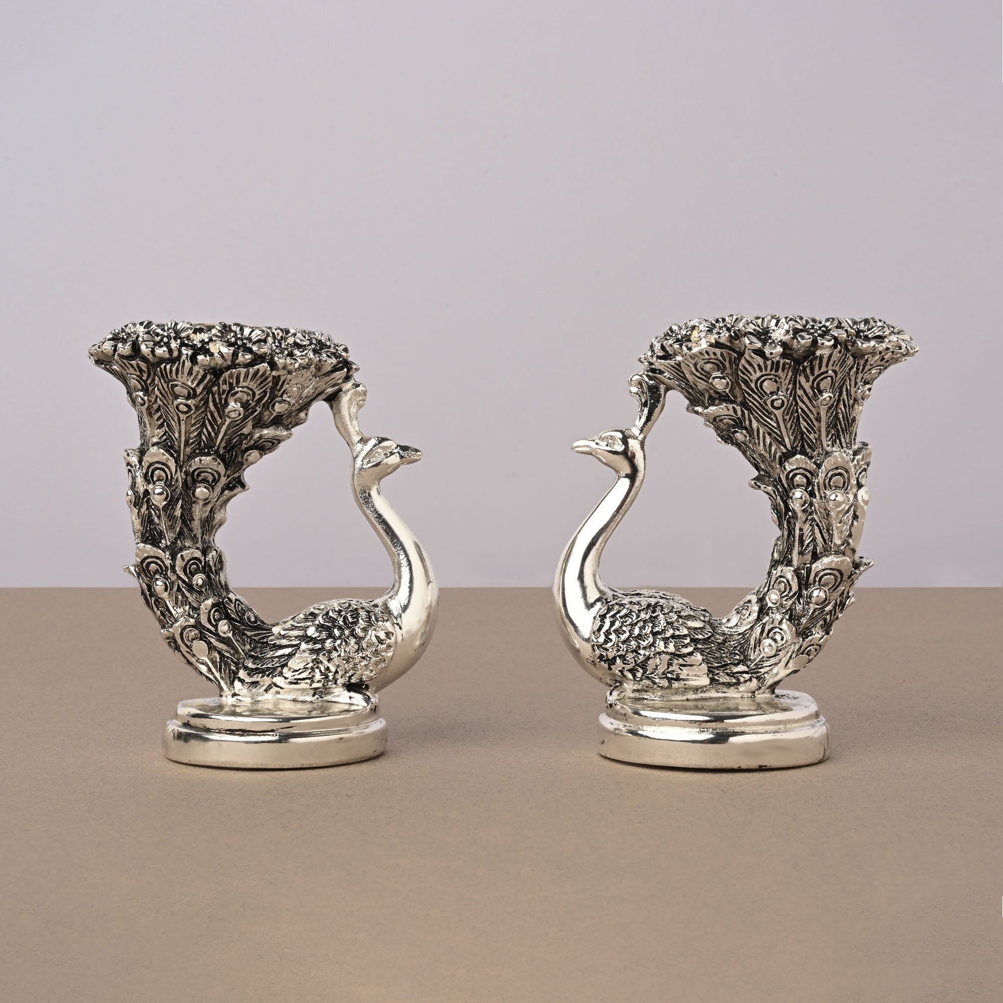 999 Silver Designer Peacock Candle Holder