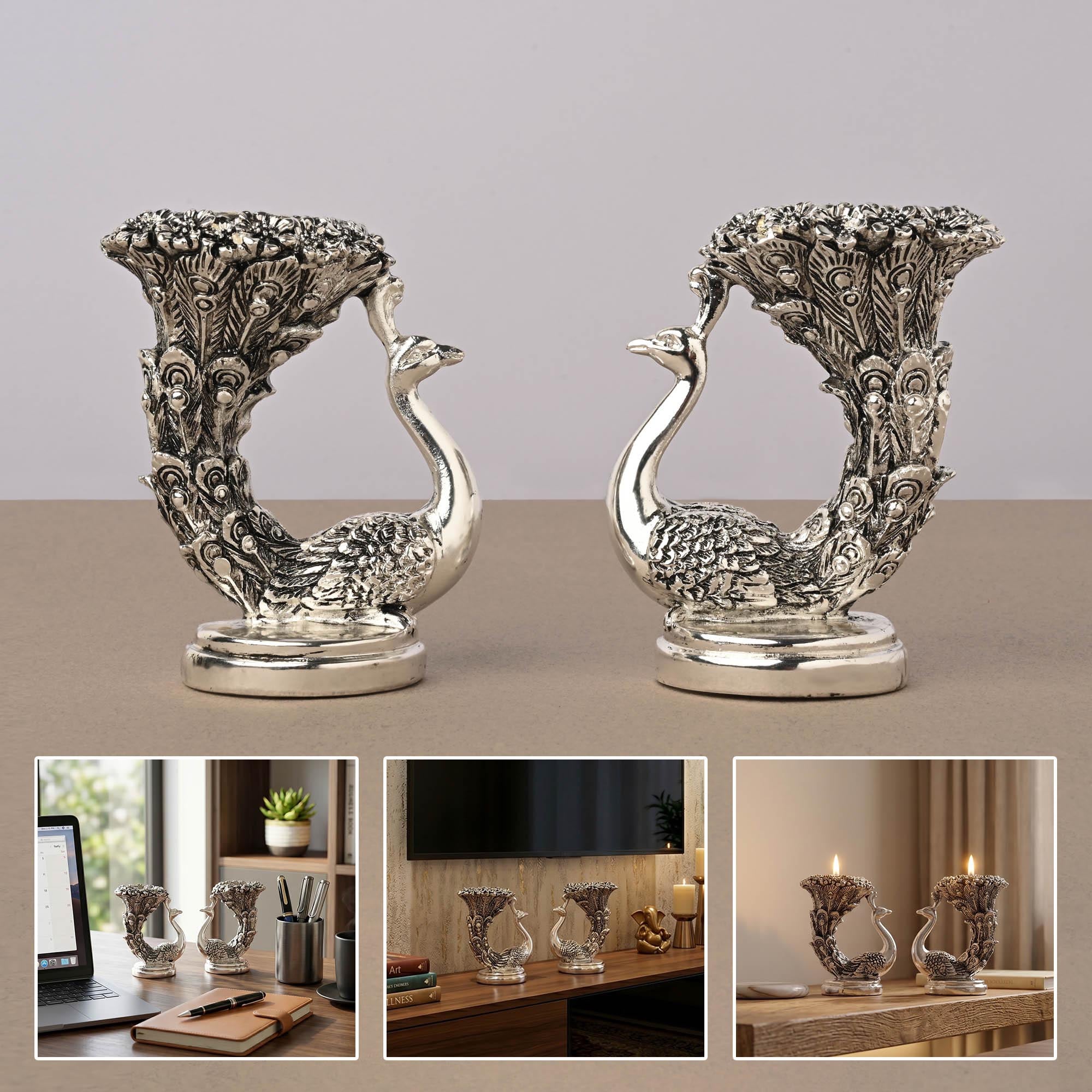 999 Silver Designer Peacock Candle Holder