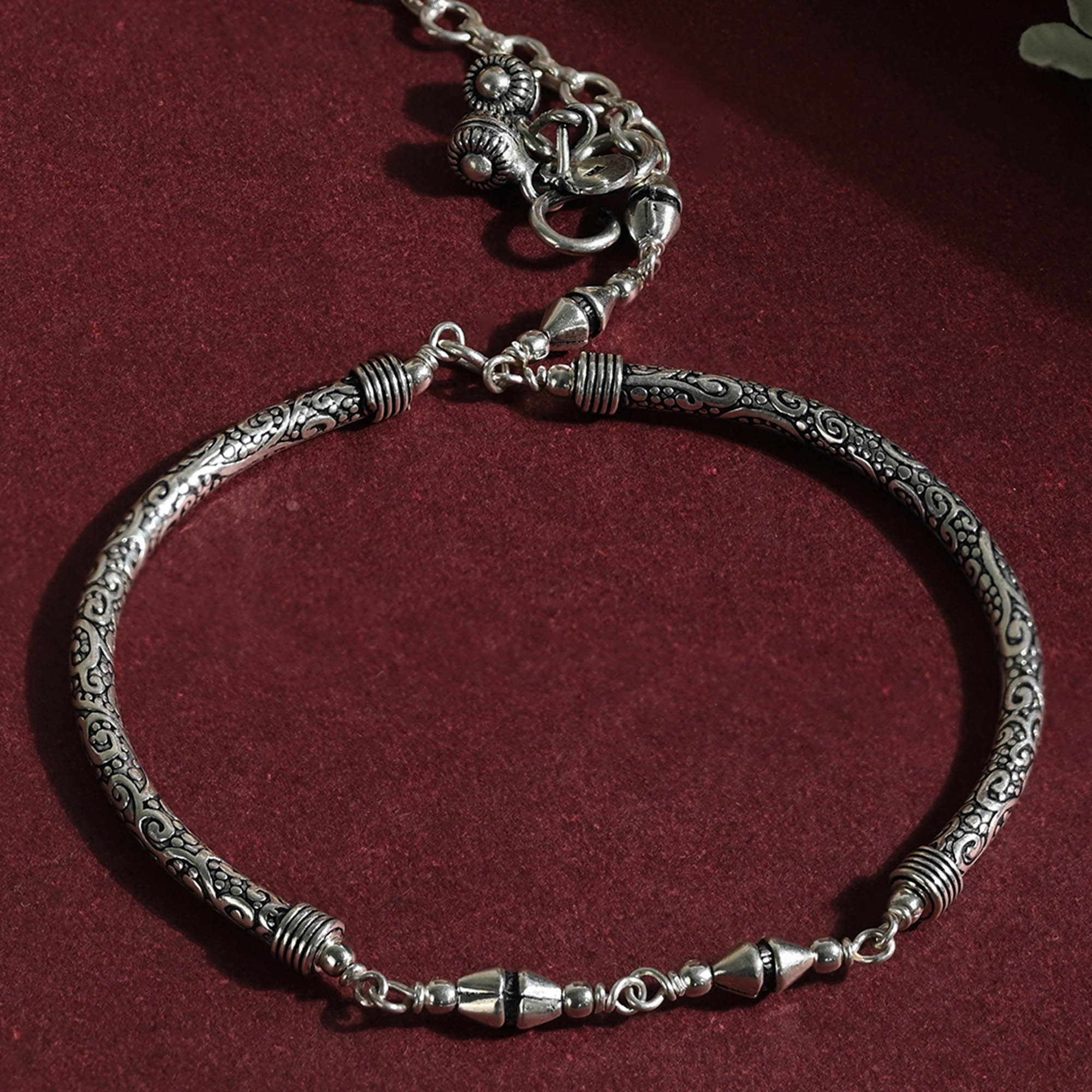 Cylindrical Link Silver Anklet