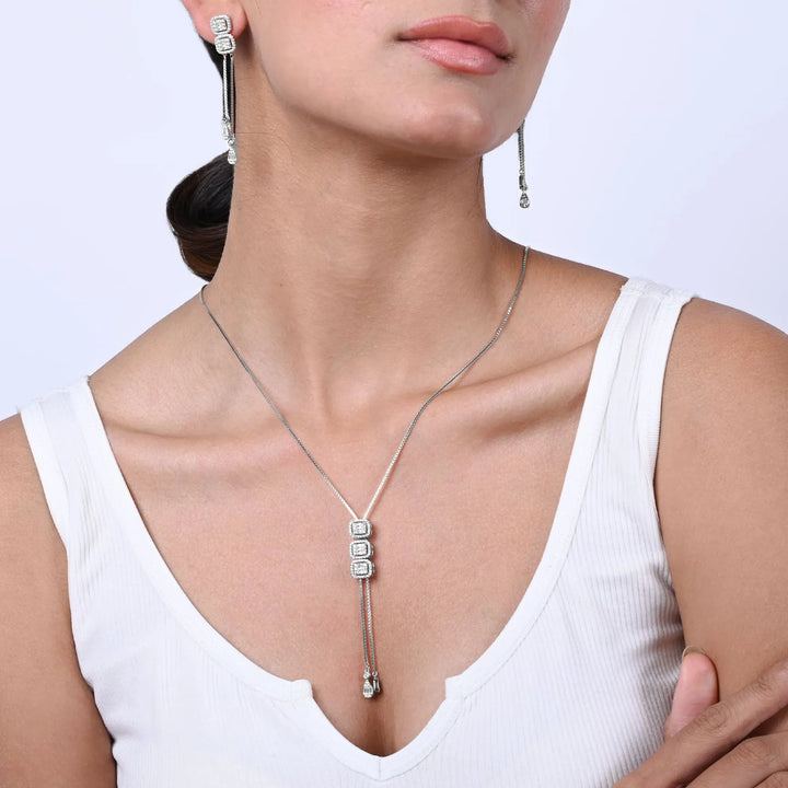 Radiant Cubic Cascade Necklace Set - Touch925