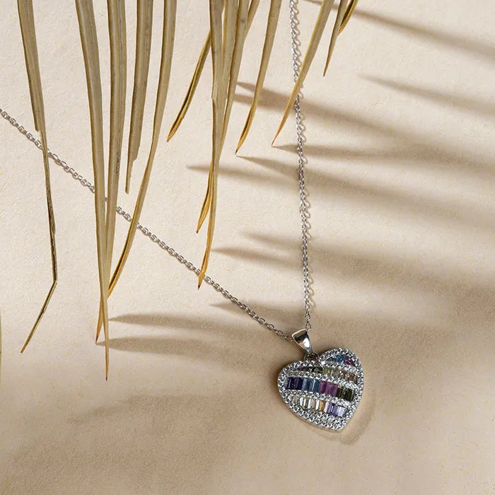 Multicoloured Heart Stunner Chain Locket - Touch925