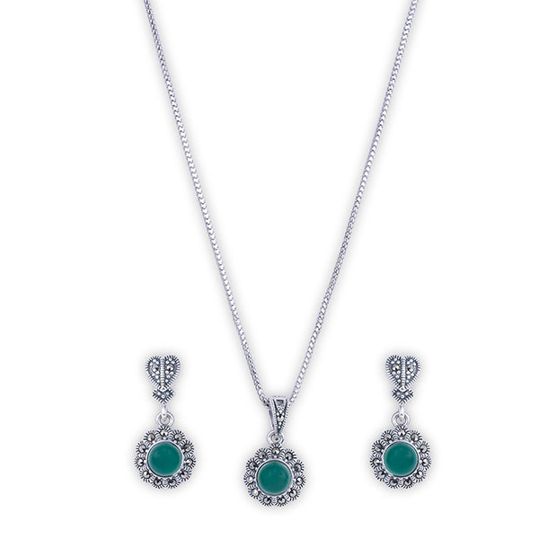 Emerald Blooms Silver Pendant Set - Touch925