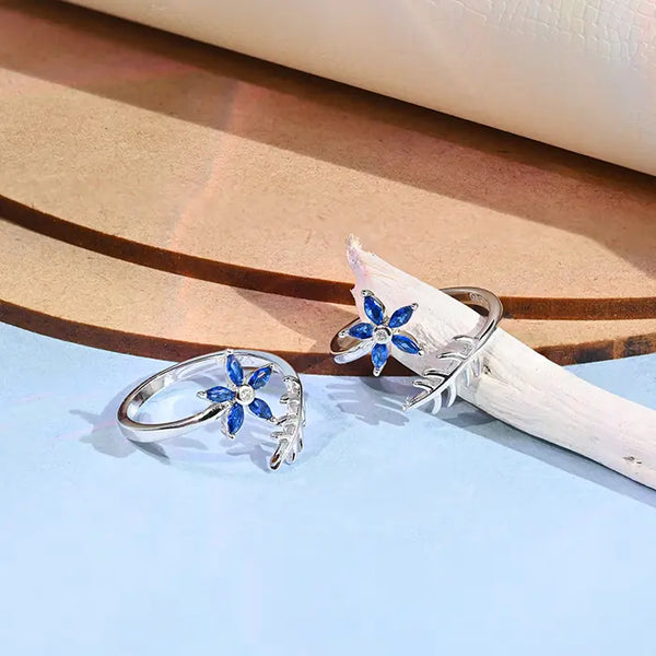 Floral Blue Stone Toe Rings