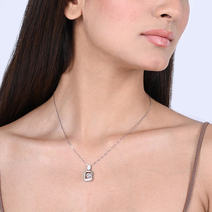 Silver Stone Rectangle Necklace - Touch925