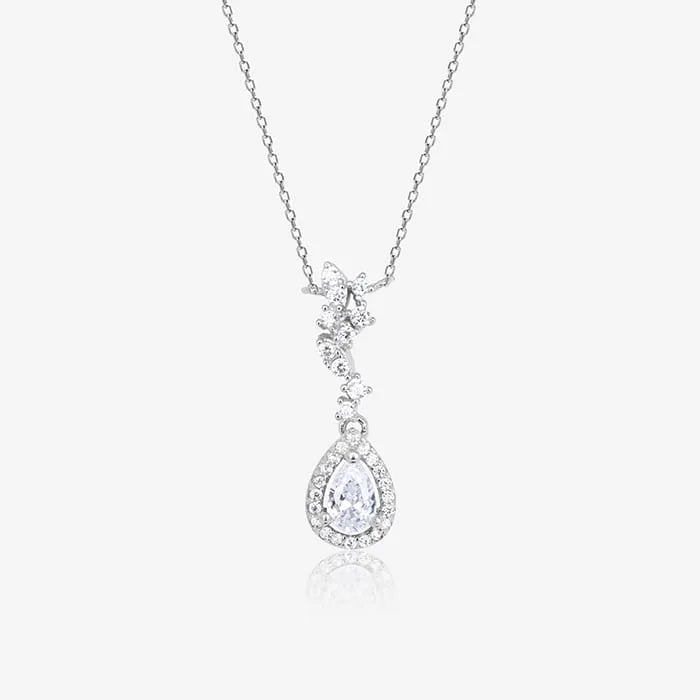 Silver Petal Stone Necklace Set - Touch925