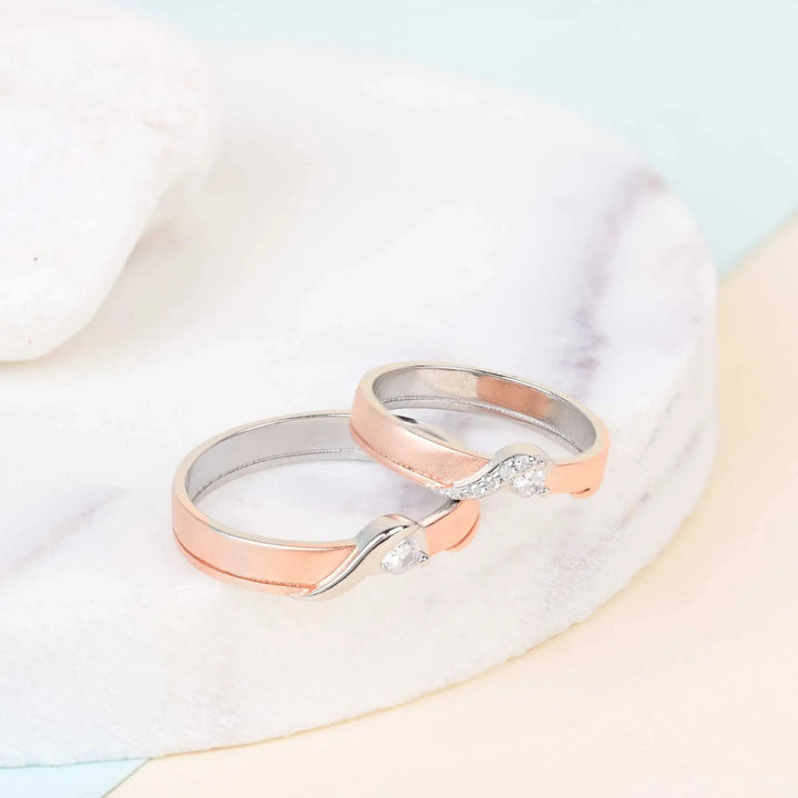Charming Waves Rose Gold Couple Ring - Touch925