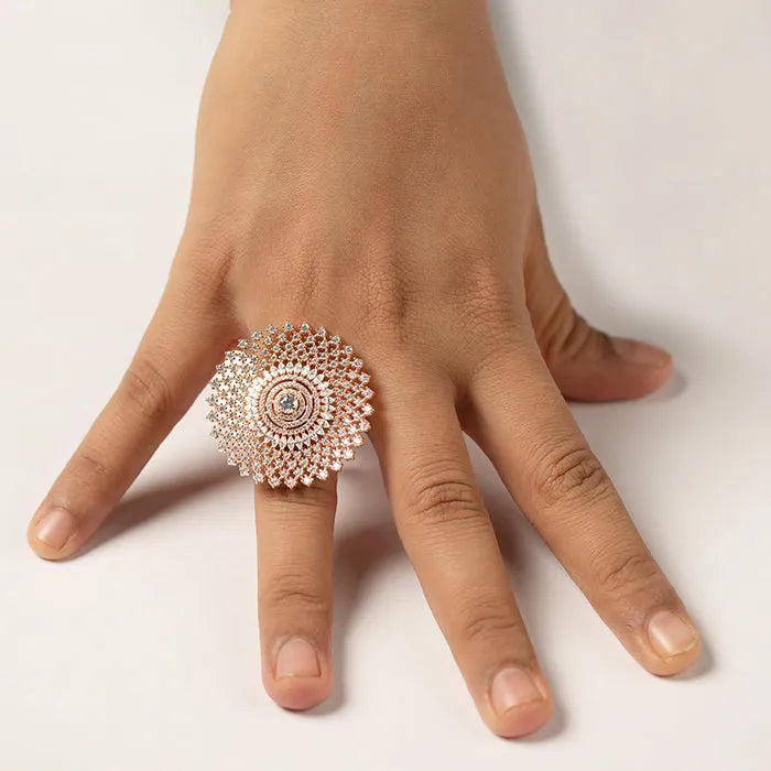 Floral Elegance Rose Gold Bloom Ring - Touch925