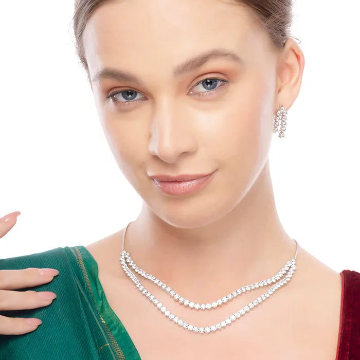 Double Layered Dazzling Necklace Set - Touch925