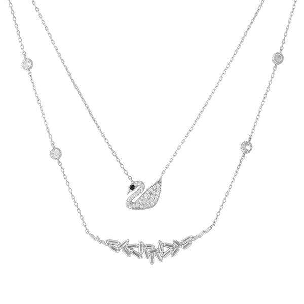 Double Layered Swan CZ Chain Locket - Touch925