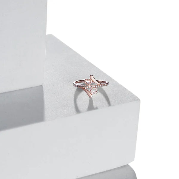 Double Heart Radiant Rose Gold Ring - Touch925