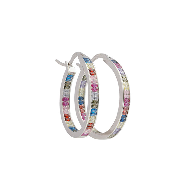 Elegant Multicoloured CZ Silver Hoops - Touch925