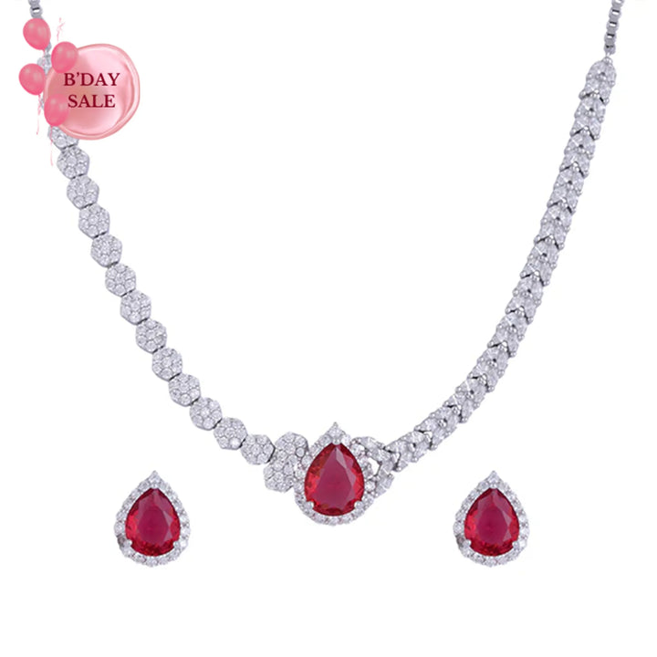 Wine Radiance Blossom Necklace Set - Touch925