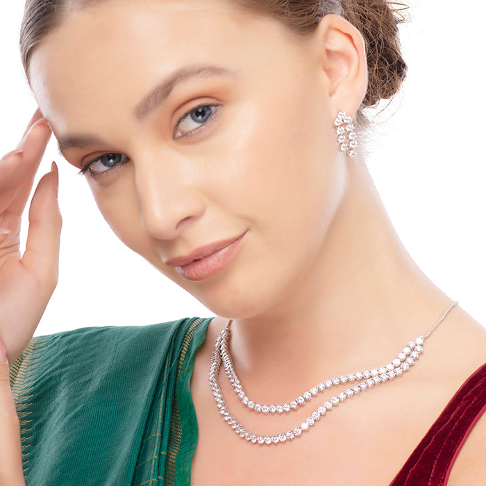 Double Layered Dazzling Necklace Set - Touch925