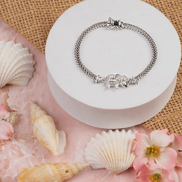 Majestic Elephant CZ Silver Bracelet - Touch925