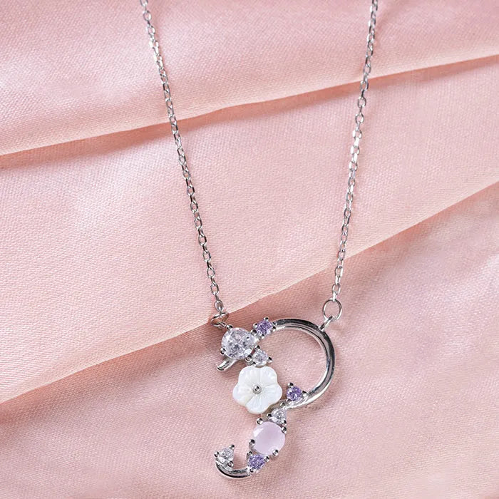 Floral 'P' Letter Chain Locket - Touch925