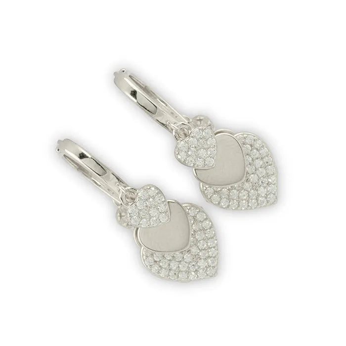 White Stone Charm Shaped Silver Hoops - Touch925