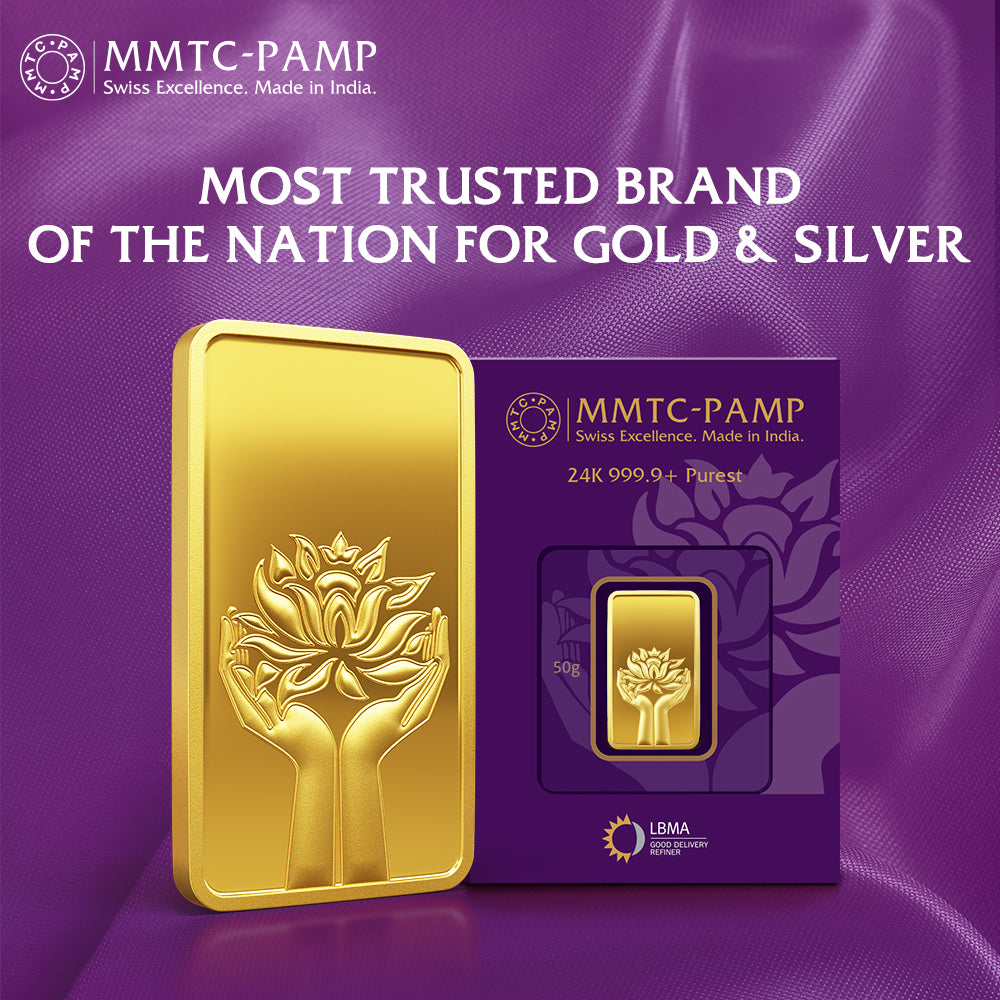 24K (999.9+) Purest 50 gm Lotus Gold Bar