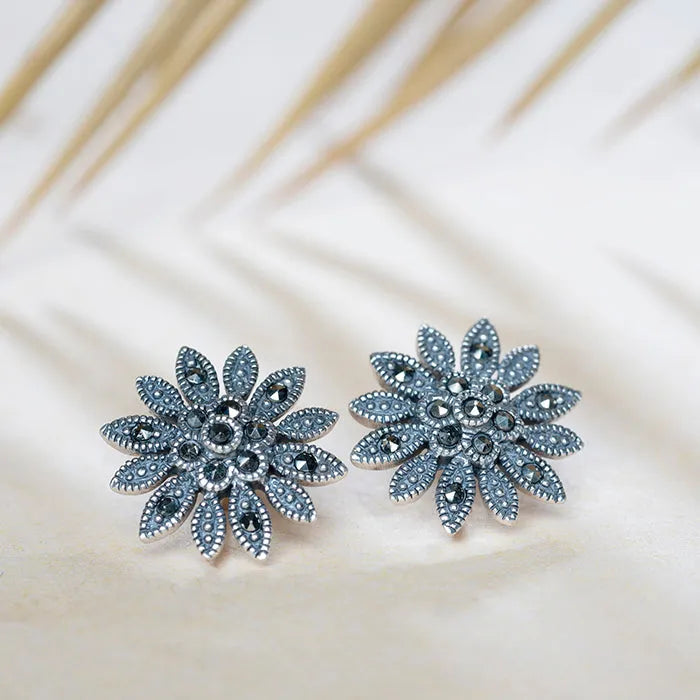 Oxidised Silver Bloom Stud - Touch925