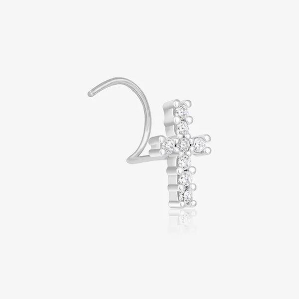 Cross Charm Silver Nose Pin