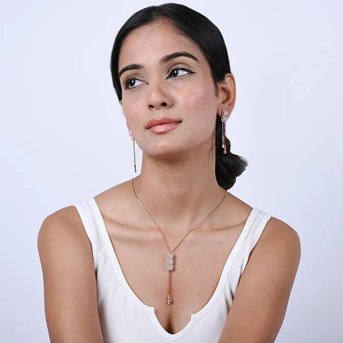 Radiant Cubic Cascade Necklace Set - Touch925