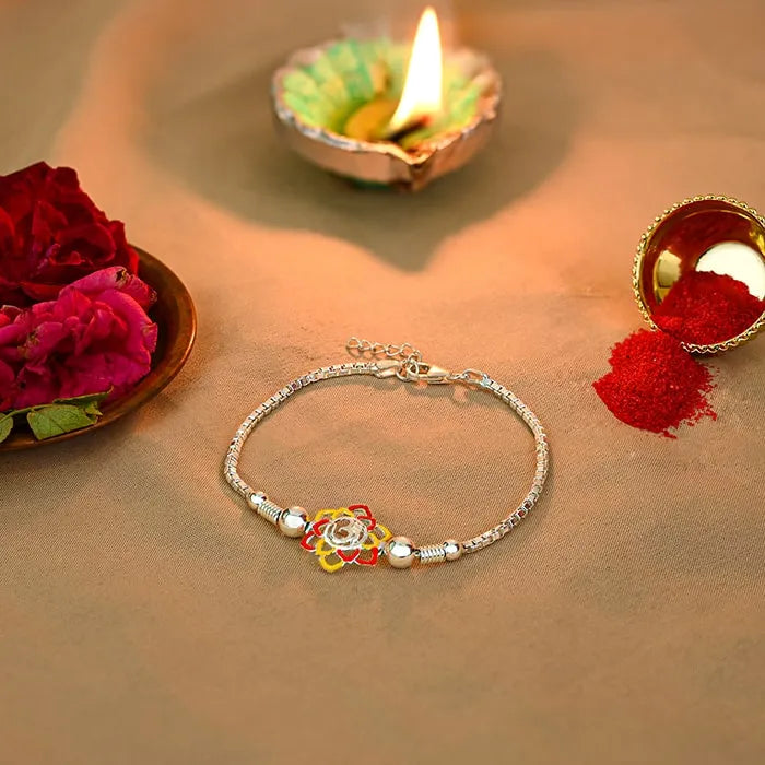 Om Silver Flower Rakhi - Touch925