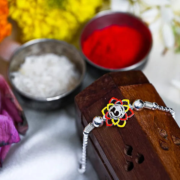 Om Silver Flower Rakhi - Touch925