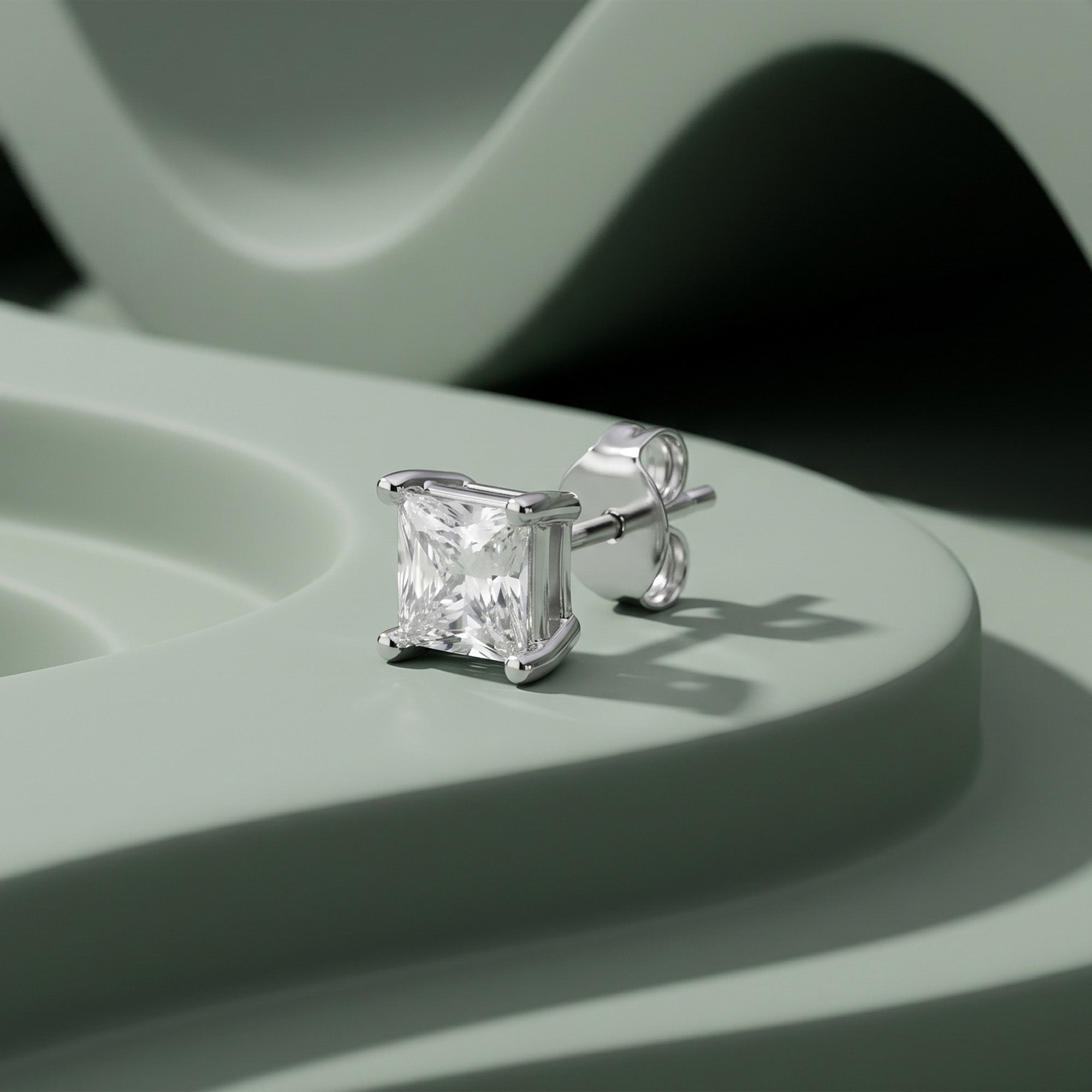 Silver Princess-Cut Solitaire Stud