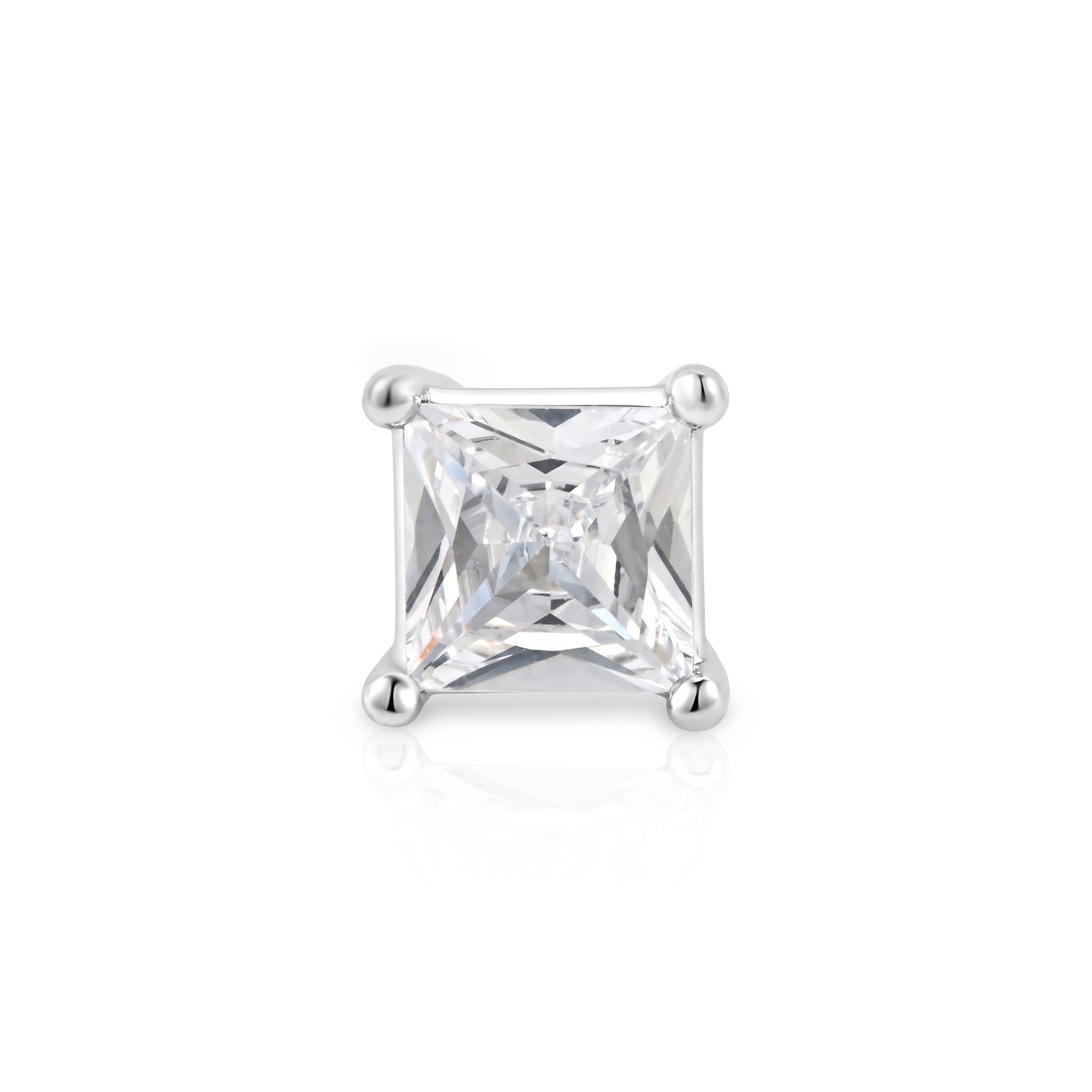 Silver Princess-Cut Solitaire Stud