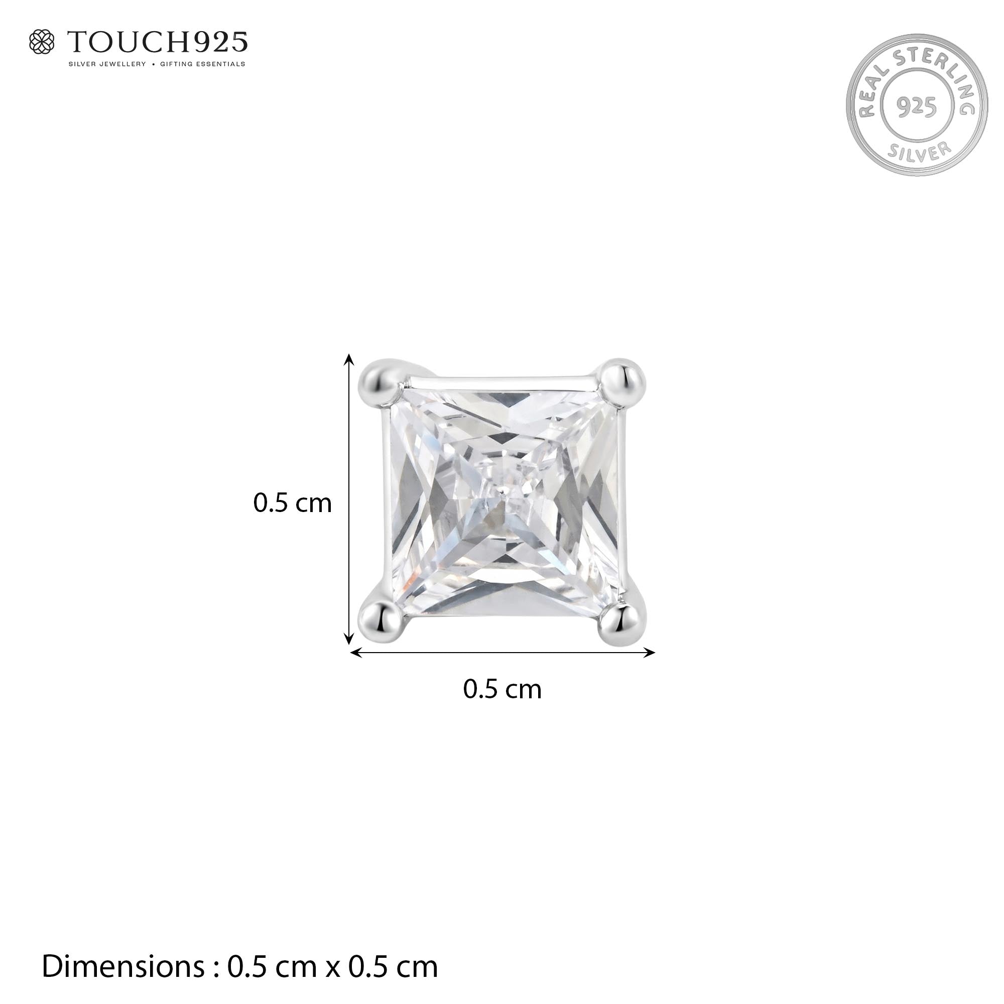 Silver Princess-Cut Solitaire Stud