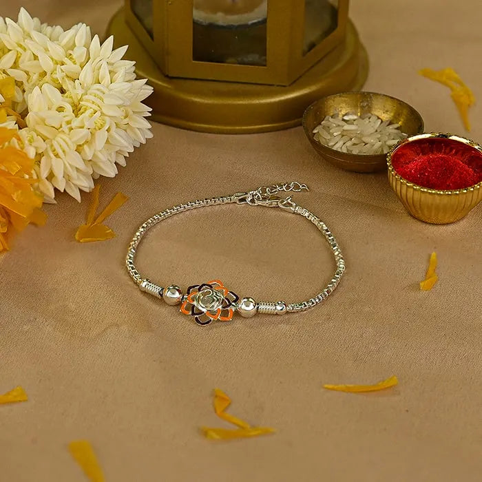 Yellow Silver Flower Om Rakhi - Touch925