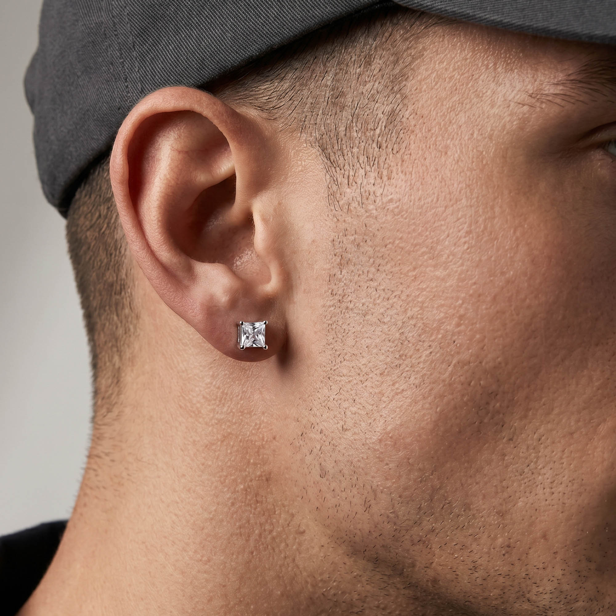 Silver Square Solitaire Stud