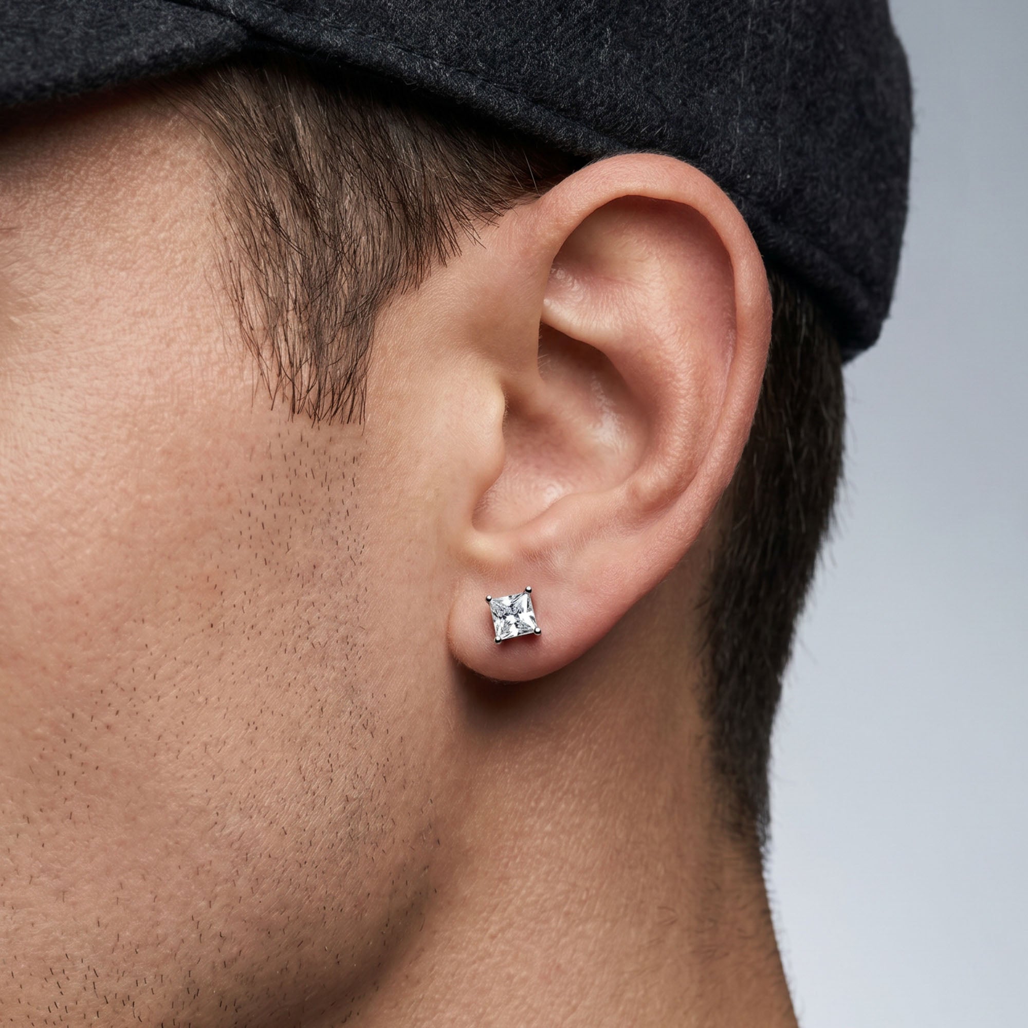 Silver Square Solitaire Stud