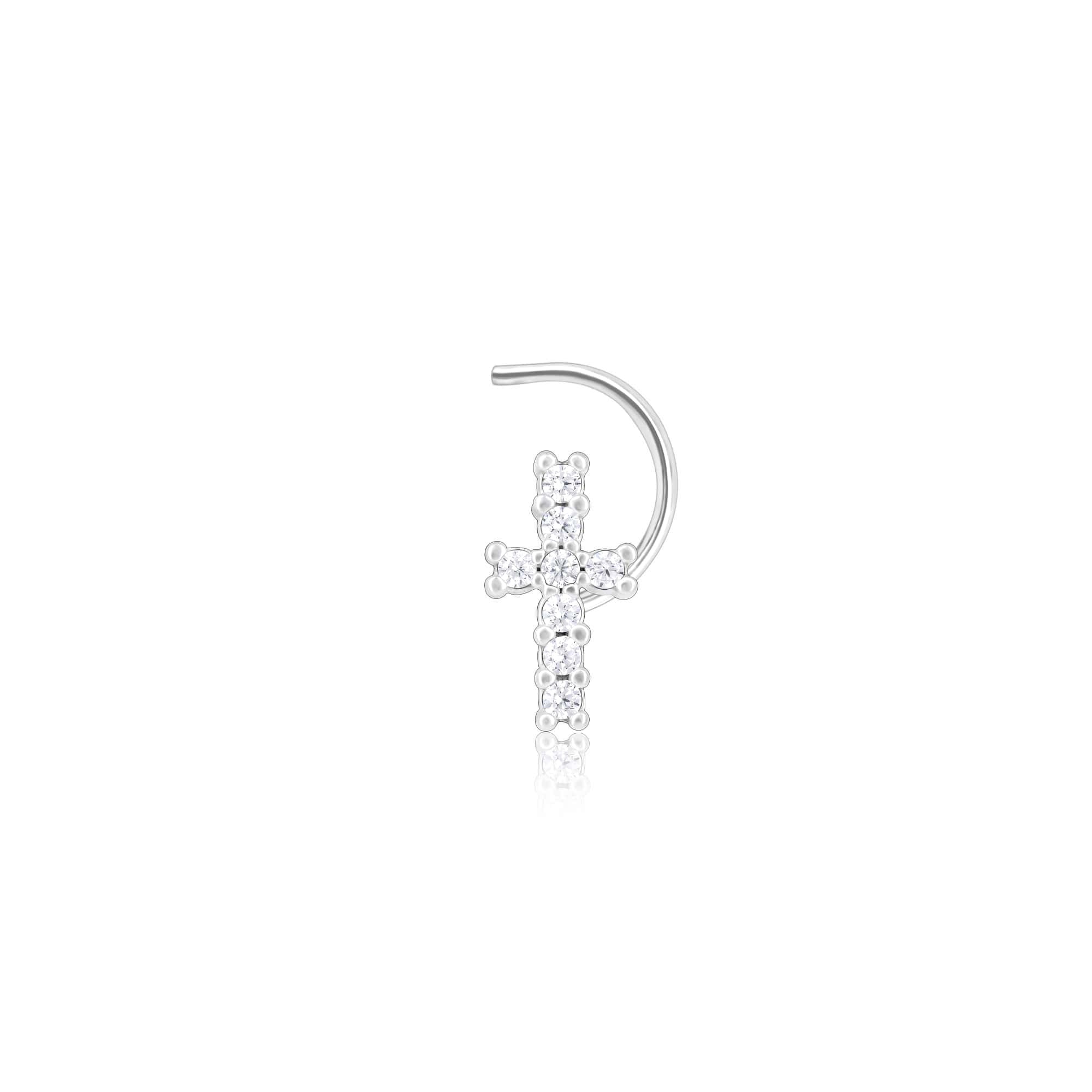 Cross Charm Silver Nose Pin