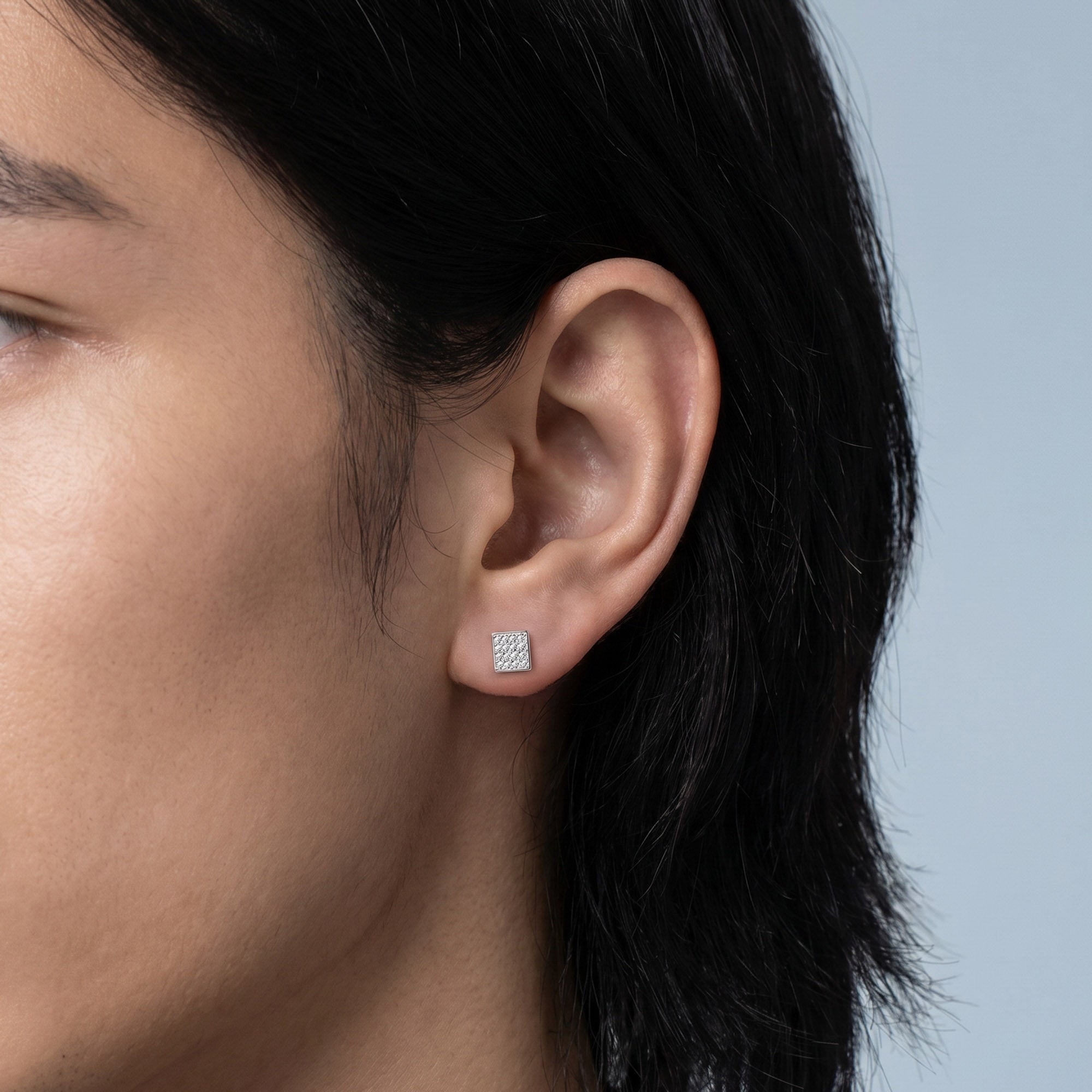 Silver Square Cluster Stud
