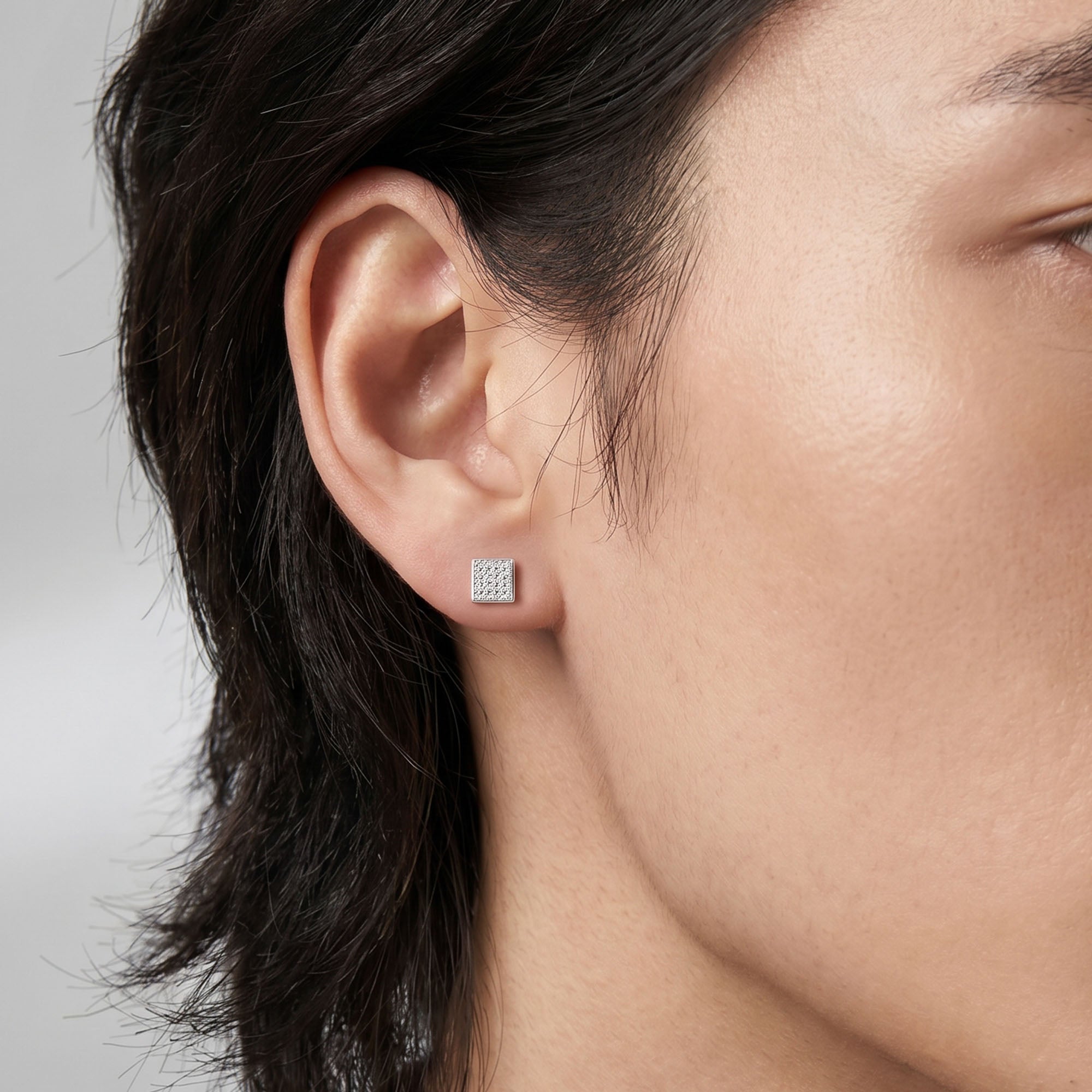 Silver Square Cluster Stud