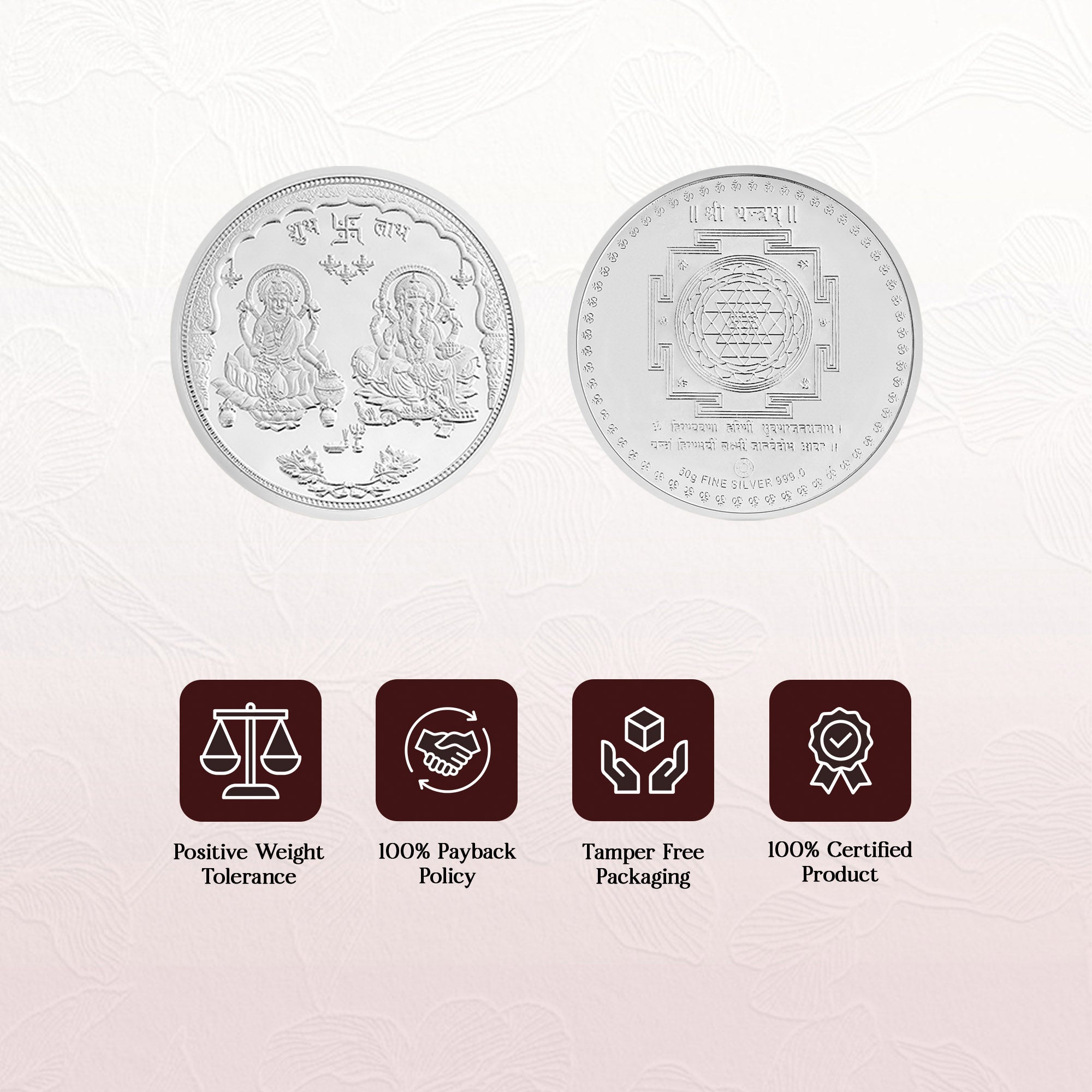 Pure 999 Silver 50g Lakshmi Ganesh Coin