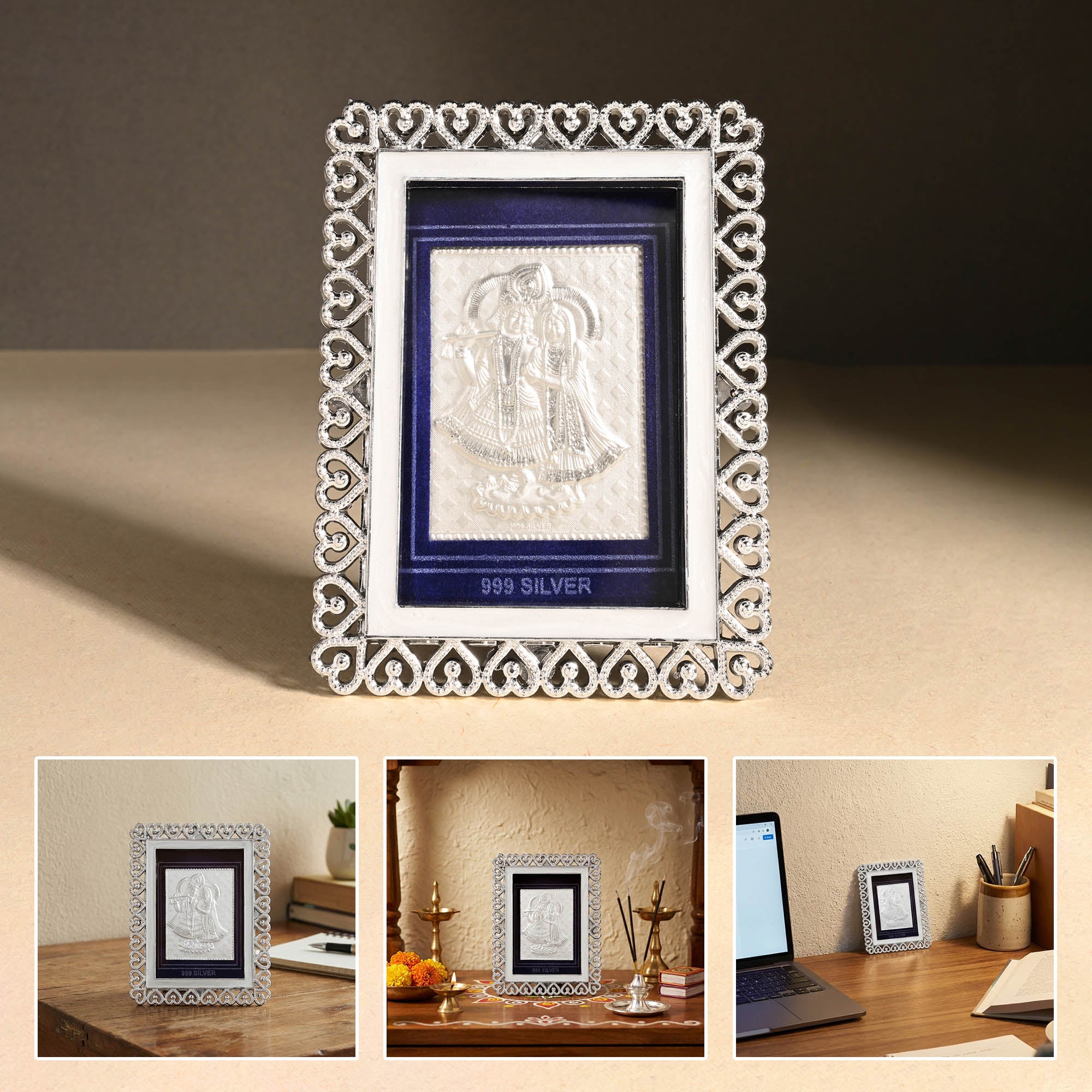 999 Silver Radha Krishna Photo Frame