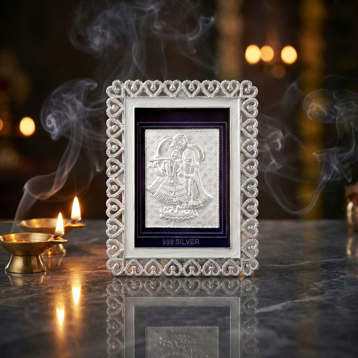 999 Silver Radha Krishna Photo Frame
