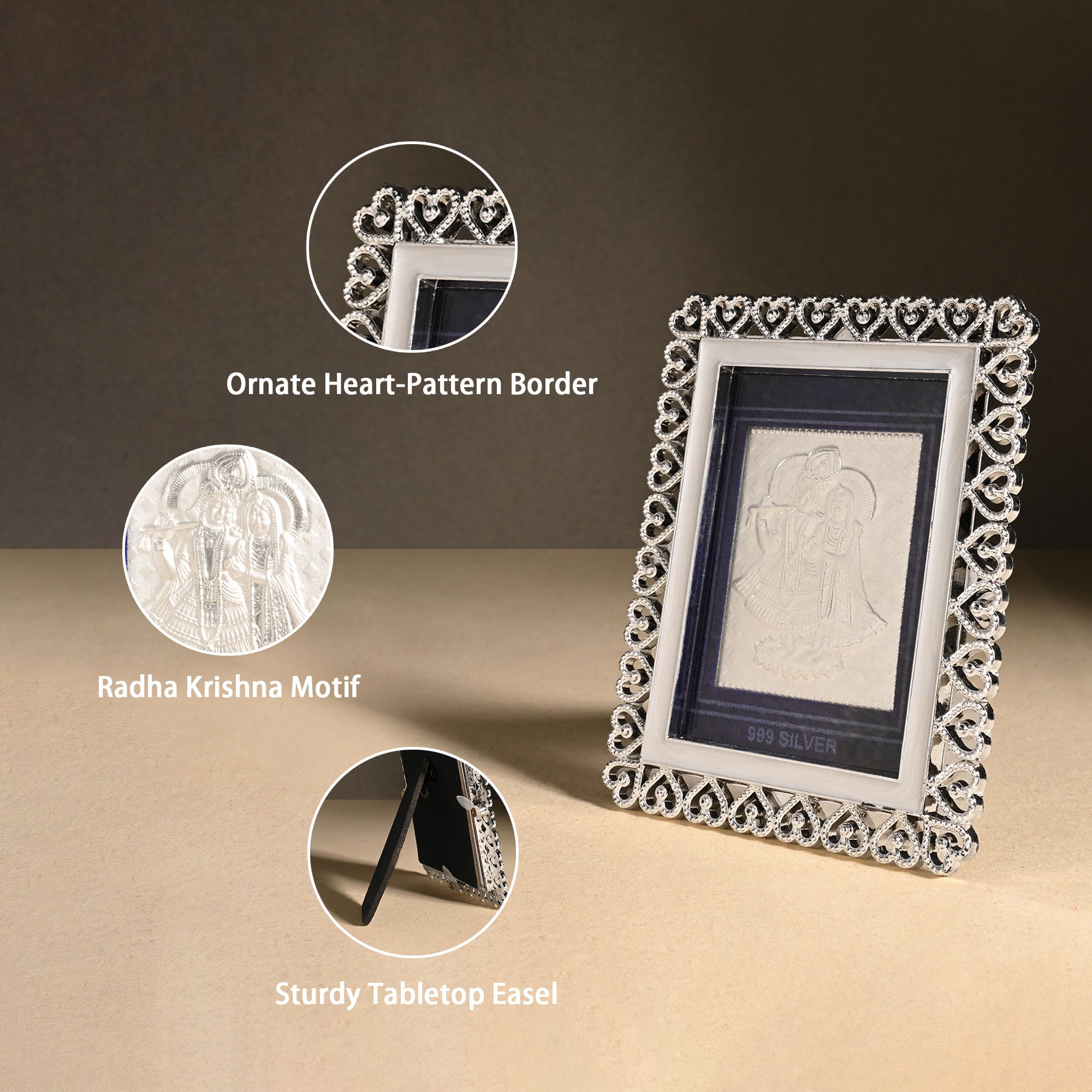 999 Silver Radha Krishna Photo Frame