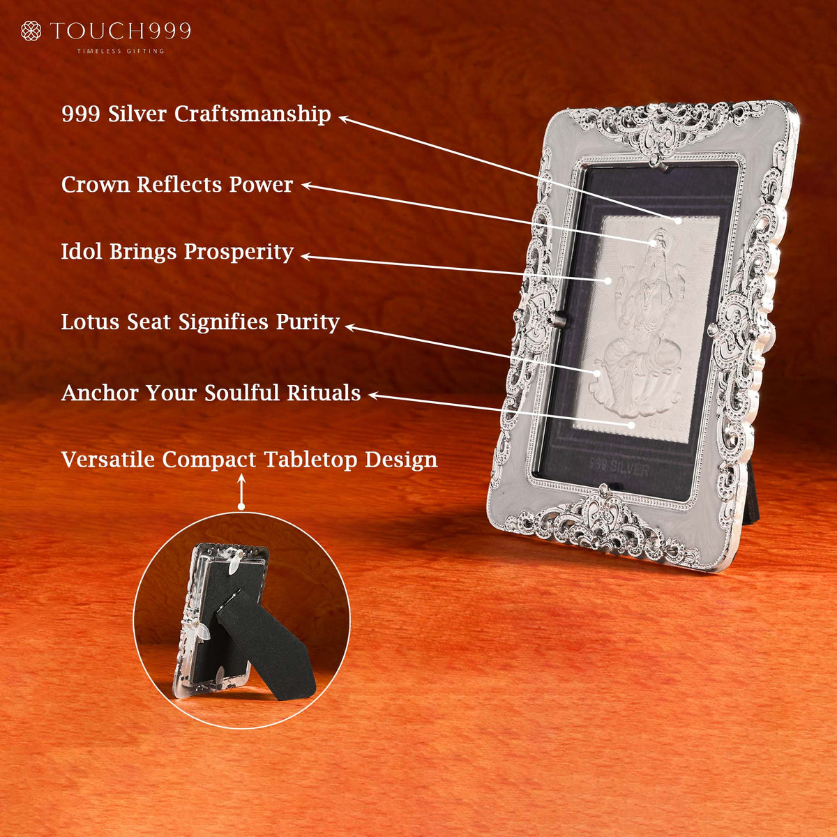 Goddess Lakshmi 999 Silver Photo Frame - Touch925 Silver Gifting