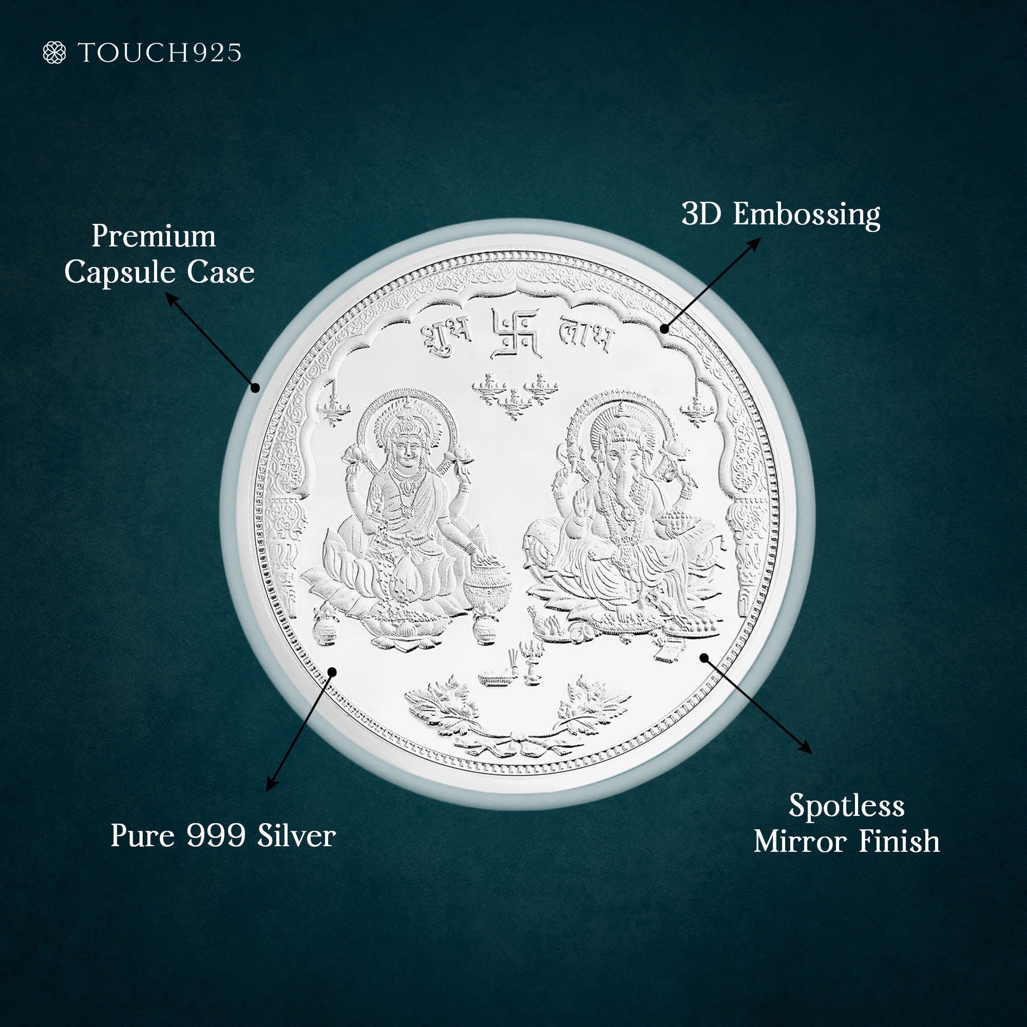 100g Lakshmi Ganesh Shubh Labh Pure 999 Silver Coin