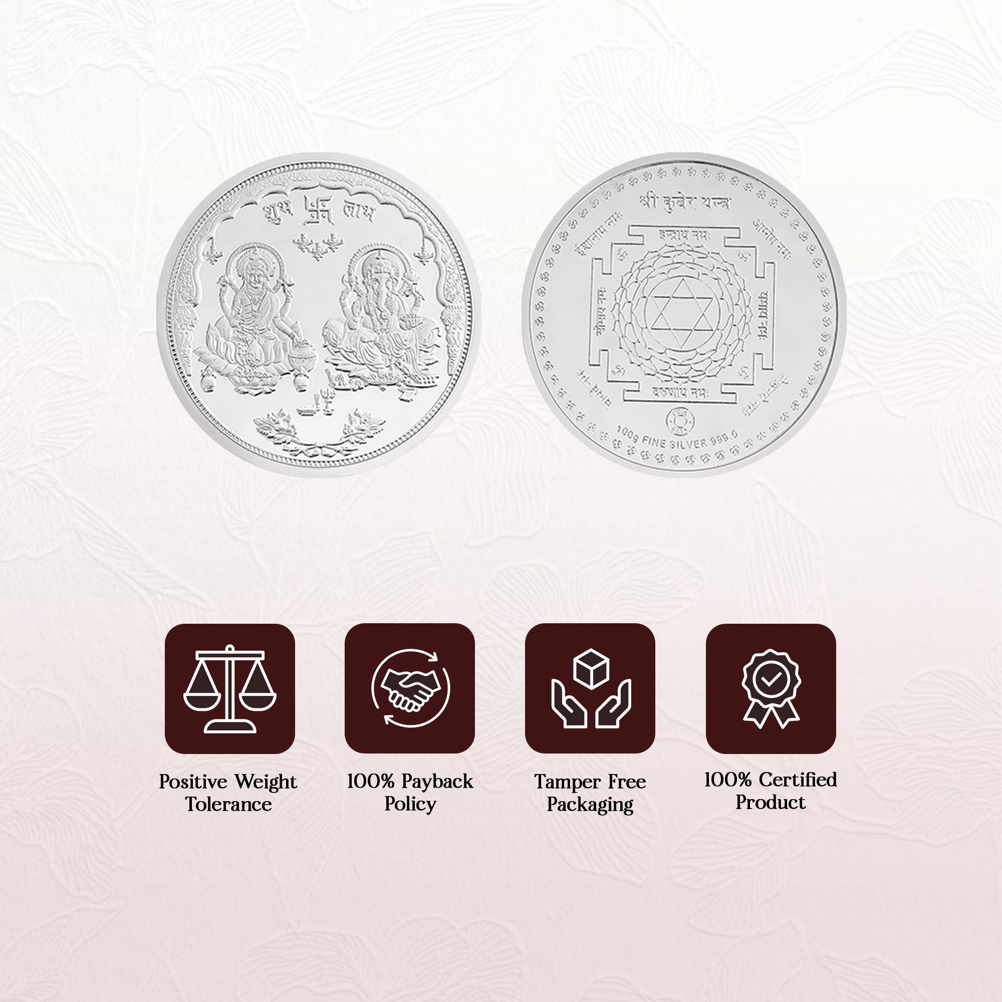 Pure 999 Silver 100g Lakshmi Ganesh Shubh Labh Coin