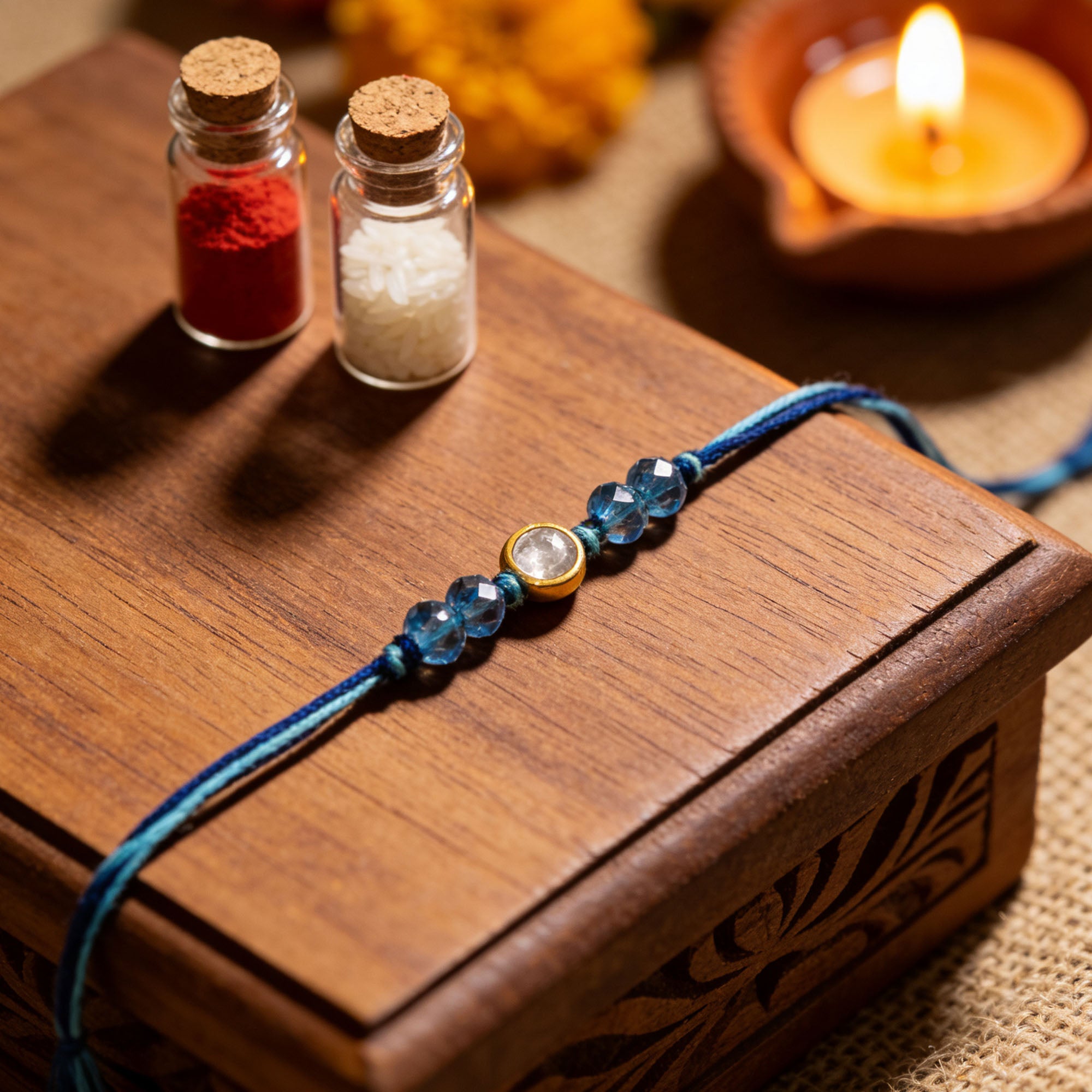 Beaded Thread Silver Rakhi