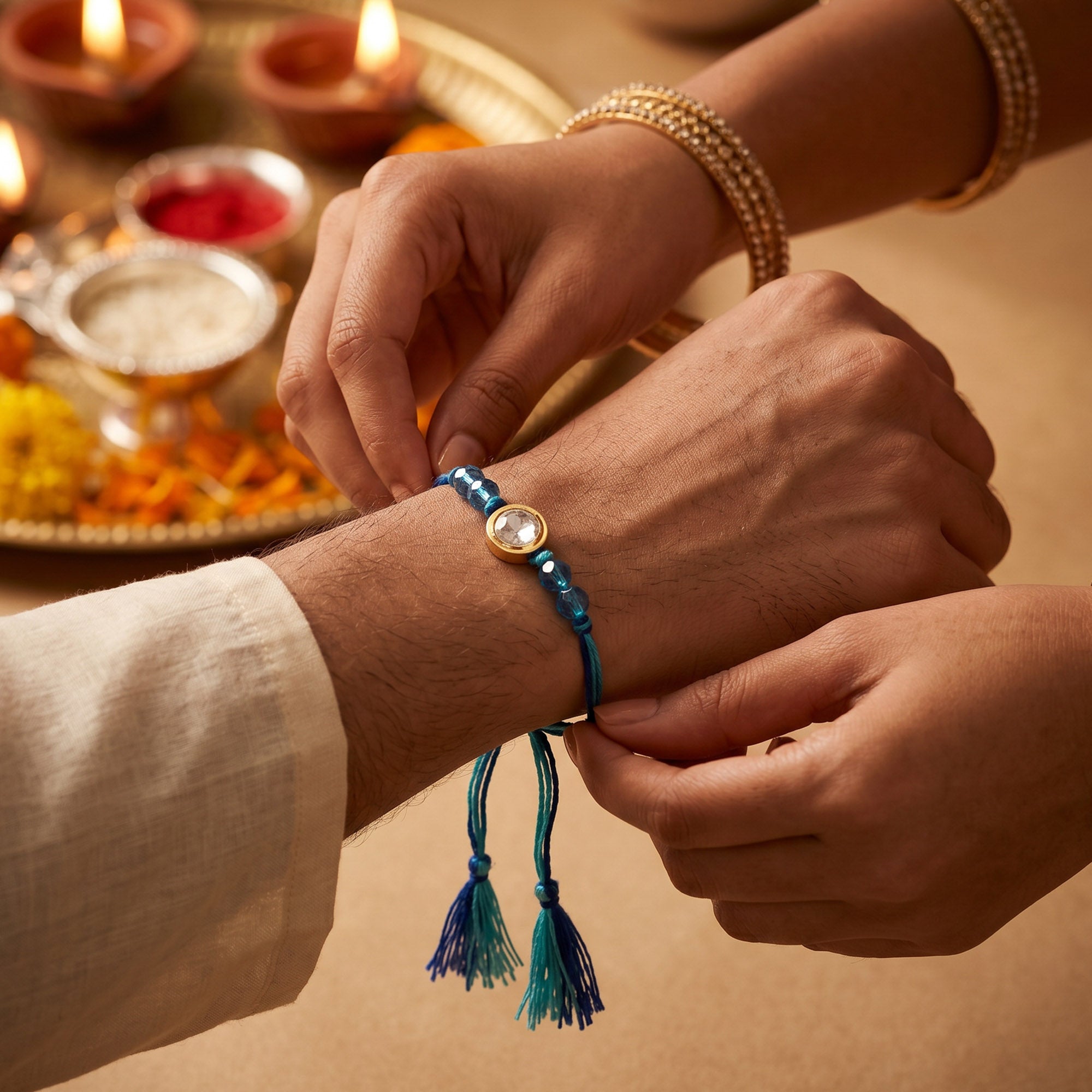 Beaded Thread Silver Rakhi