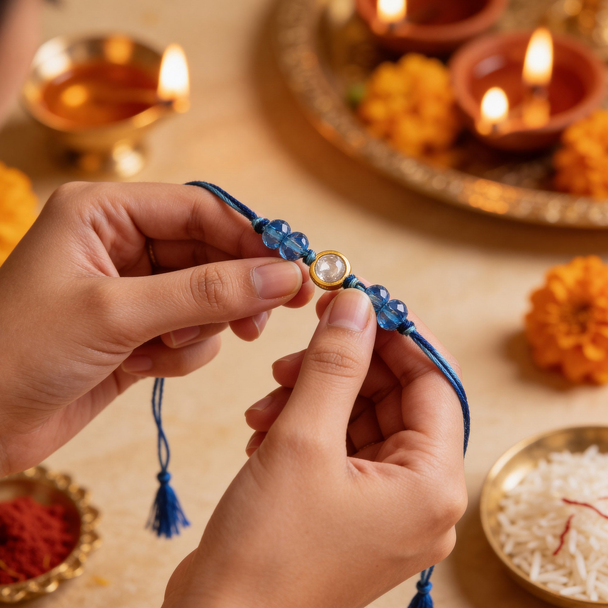 Beaded Thread Silver Rakhi